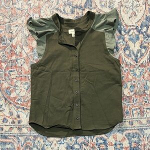 Koch Green Flutter Sleeve Top w/ Sequin Stars SZ S EUC